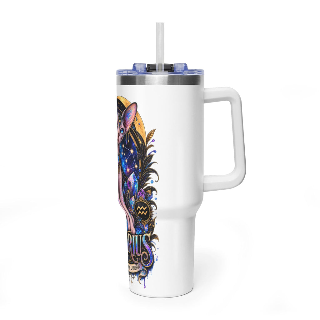 40oz Aquarius Zodiac Tumbler — Sphynx Cat Astrology Vacuum Thermal Cup