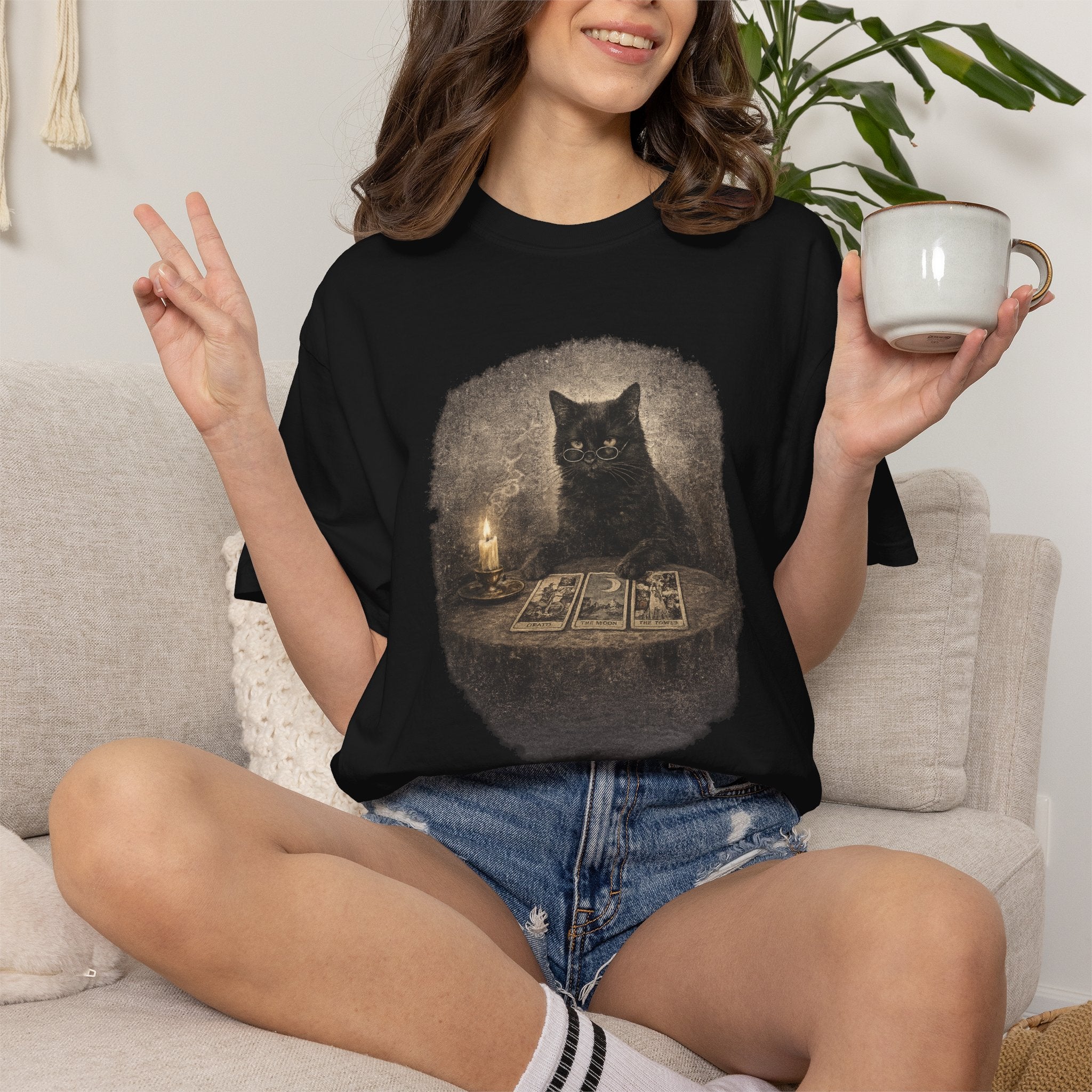 Tarot Cat T-Shirt — Black Cat Fortune Teller Graphic Tee