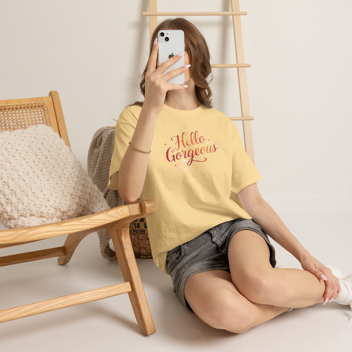 Hello Gorgeous Sunset T-Shirt — Feminine Script Graphic Tee