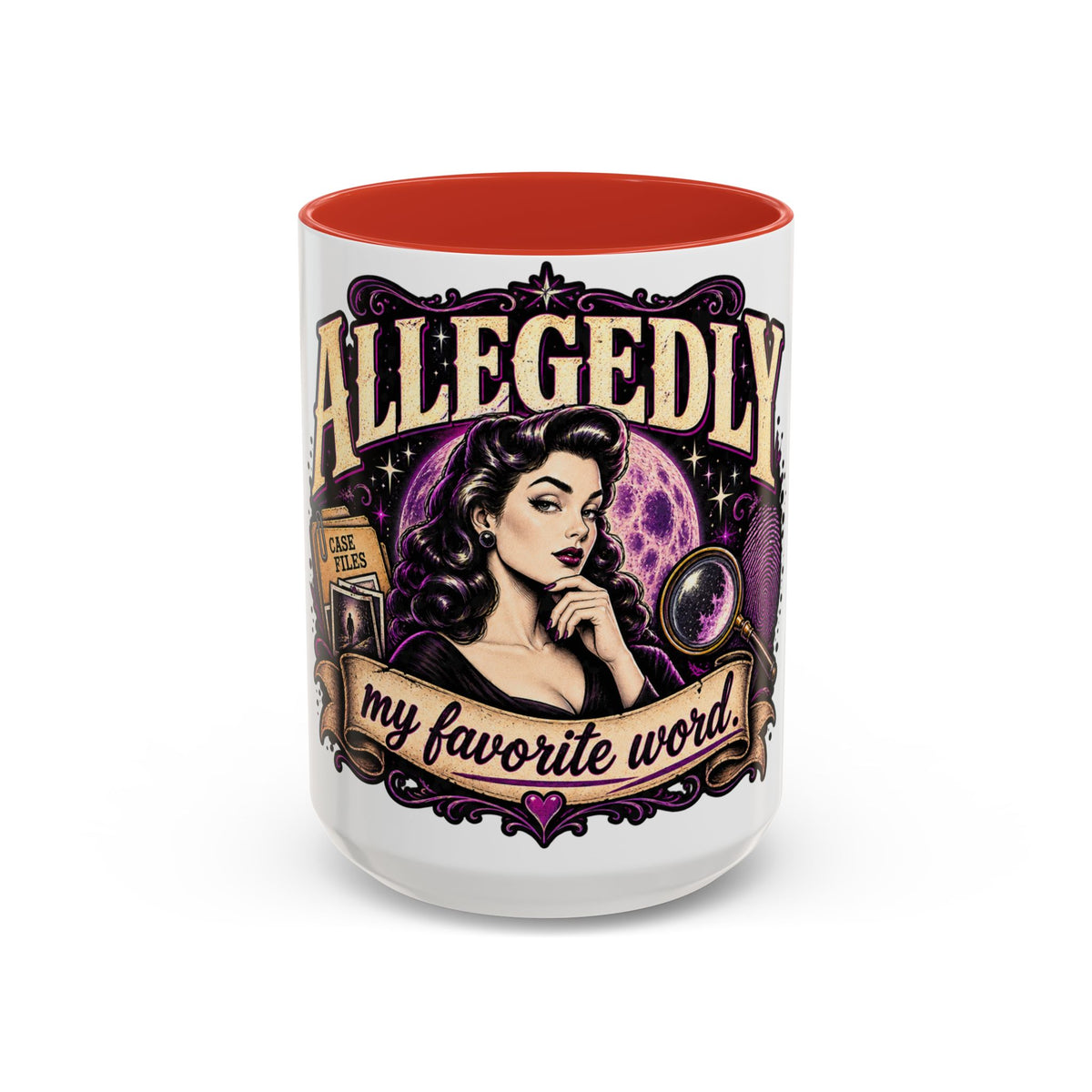 Allegedly Coffee Mug — Retro Pinup Mystery Design