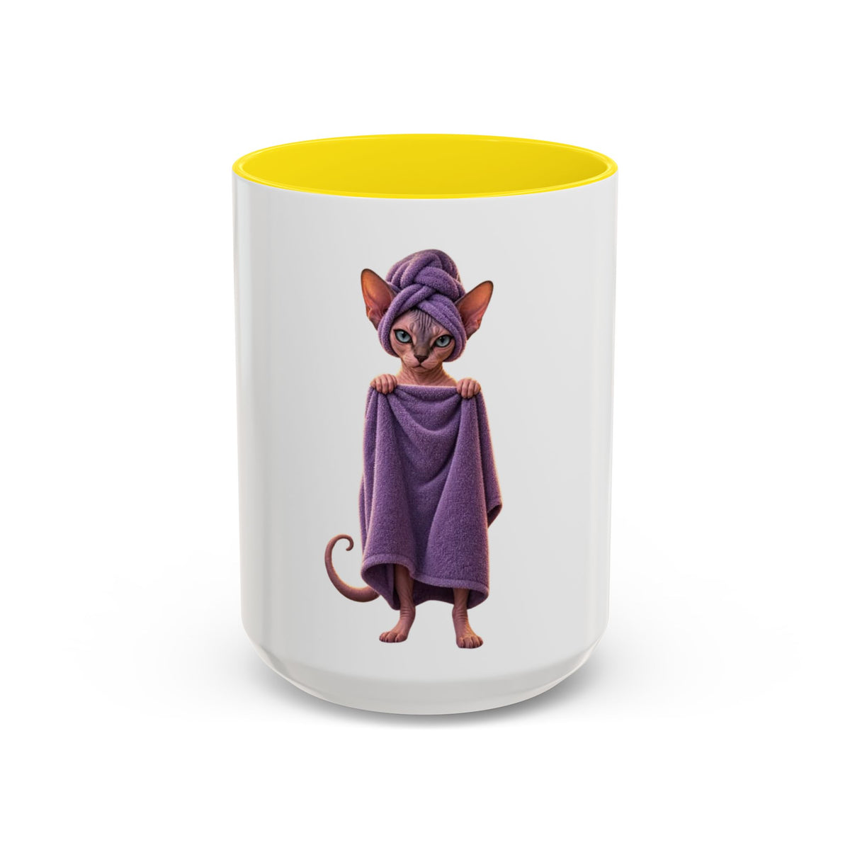 Sphynx Cat in Purple Towel Accent Coffee Mug (11/15 oz)