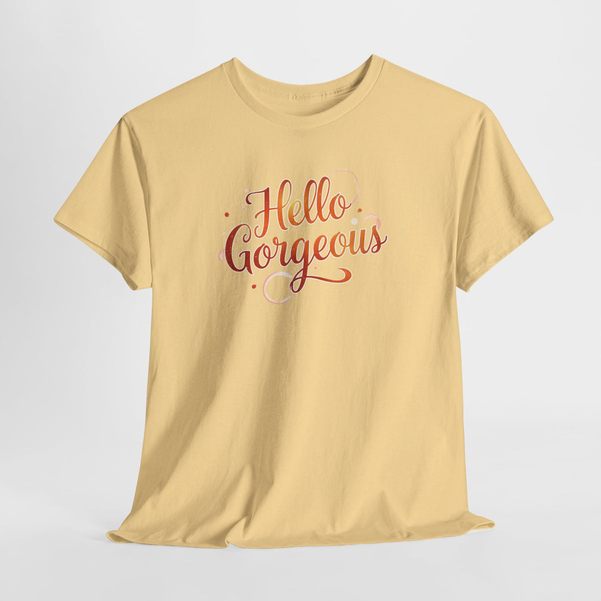 Hello Gorgeous Sunset T-Shirt — Feminine Script Graphic Tee