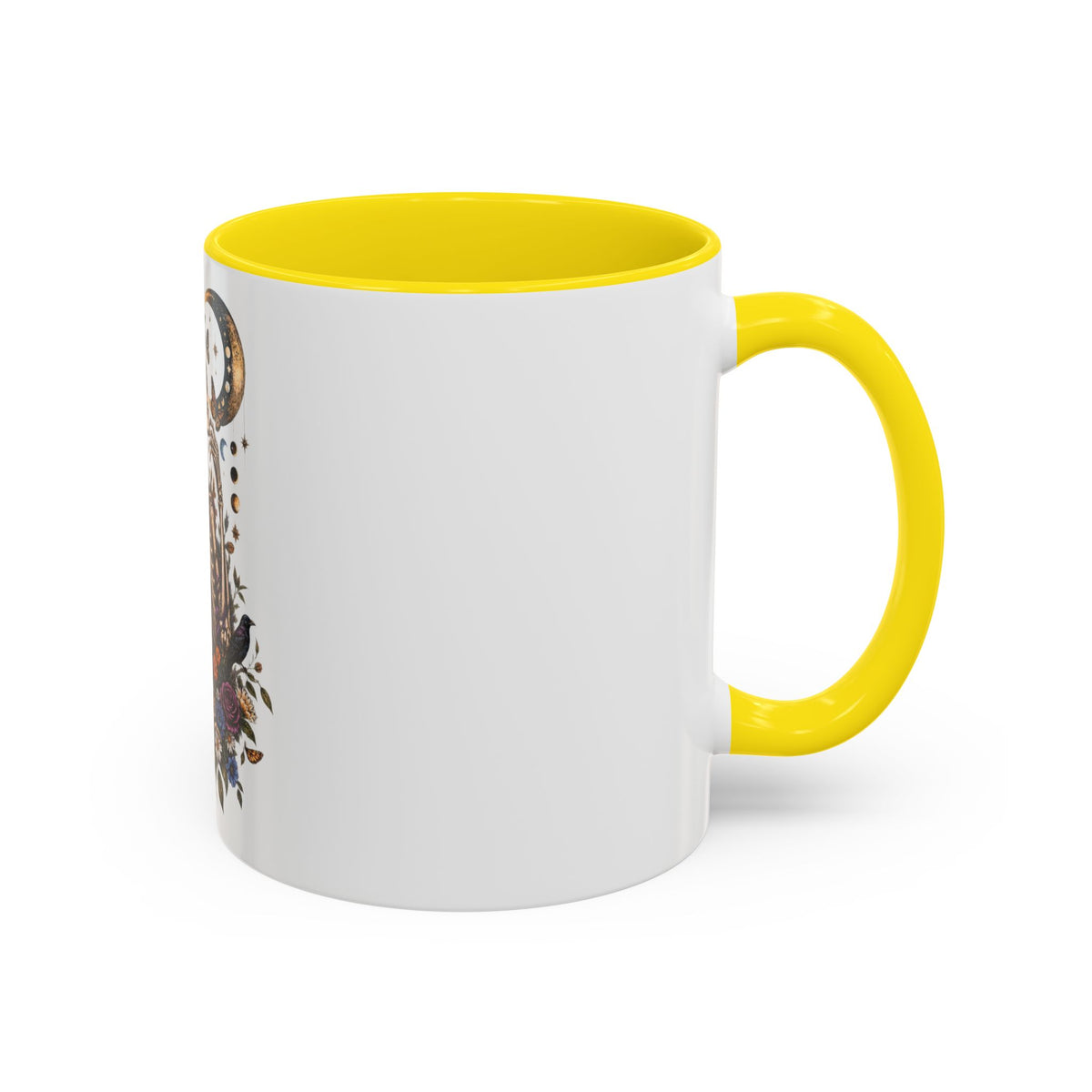 Skull & Moon Floral Coffee Mug — Gothic Botanical Accent Mug