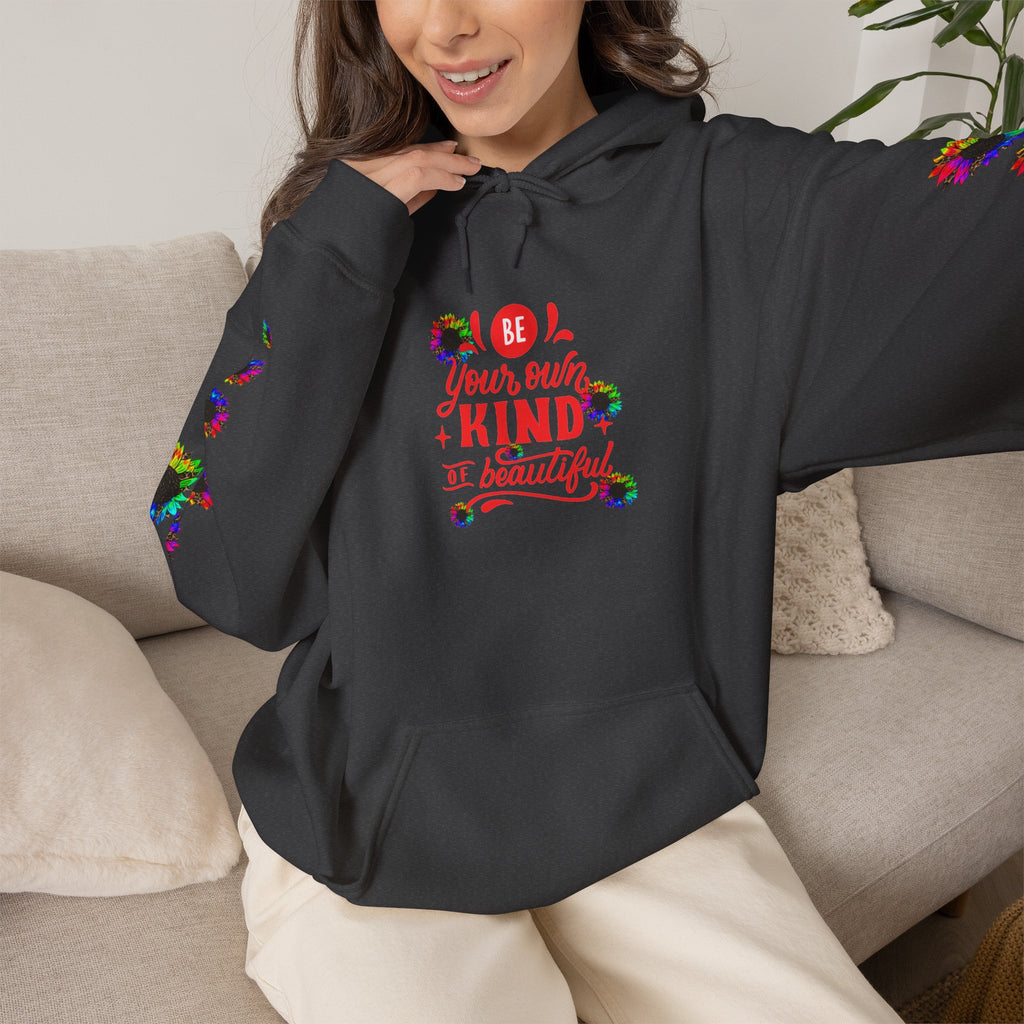 Inspirational Floral Hoodie – "Your Smile is Kind & Beautiful" Rainbow Sunflower Cozy Pullover
