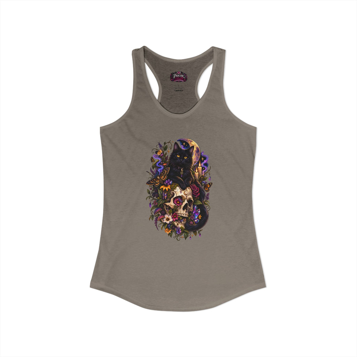 Gothic Black Cat Floral Skeleton Tank