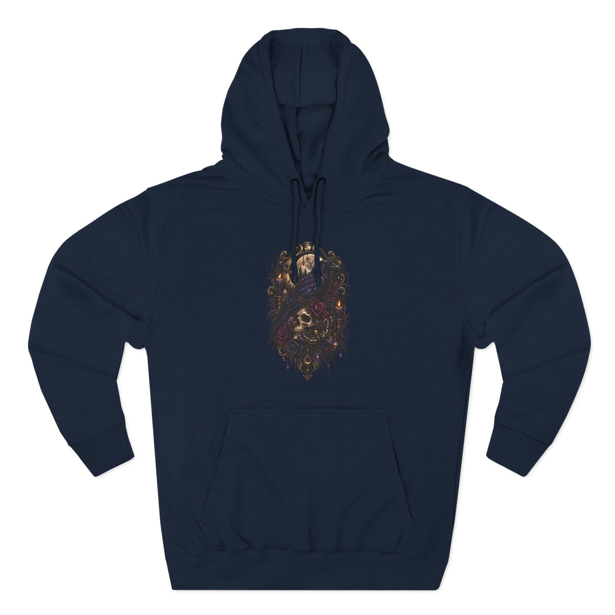 Raven Skull Graphic Hoodie — Gothic Fleece Pullover