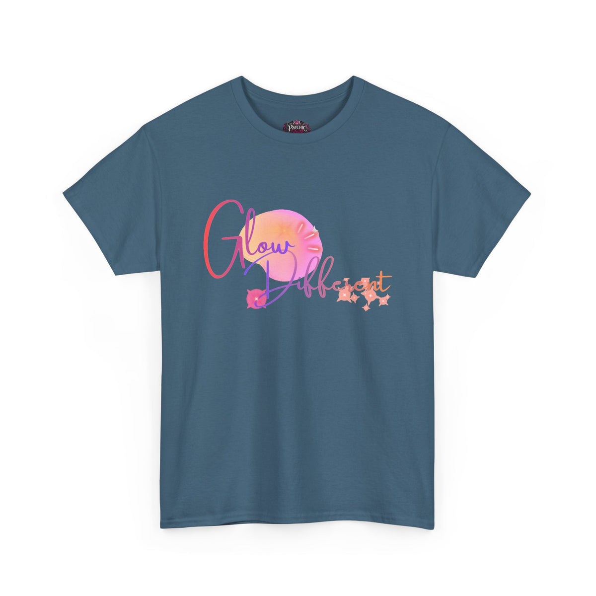 Glow Different Tee — Inspirational Pastel Script Graphic T-Shirt