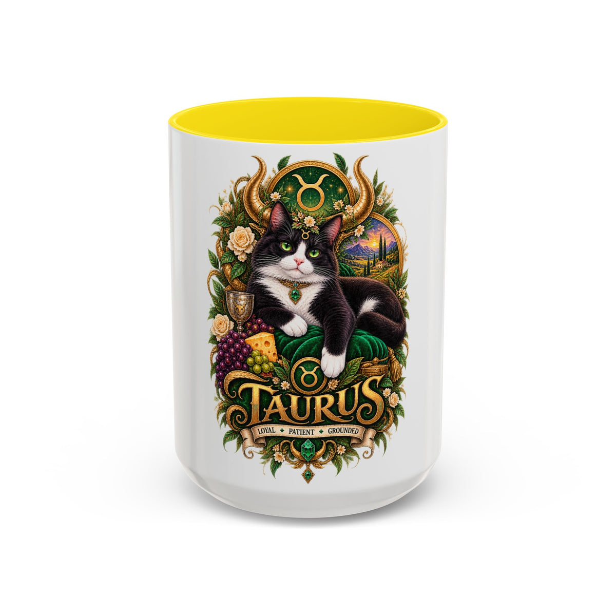 Taurus Tuxedo Cat Coffee Mug — Zodiac Astrology Gift (11/15 oz)