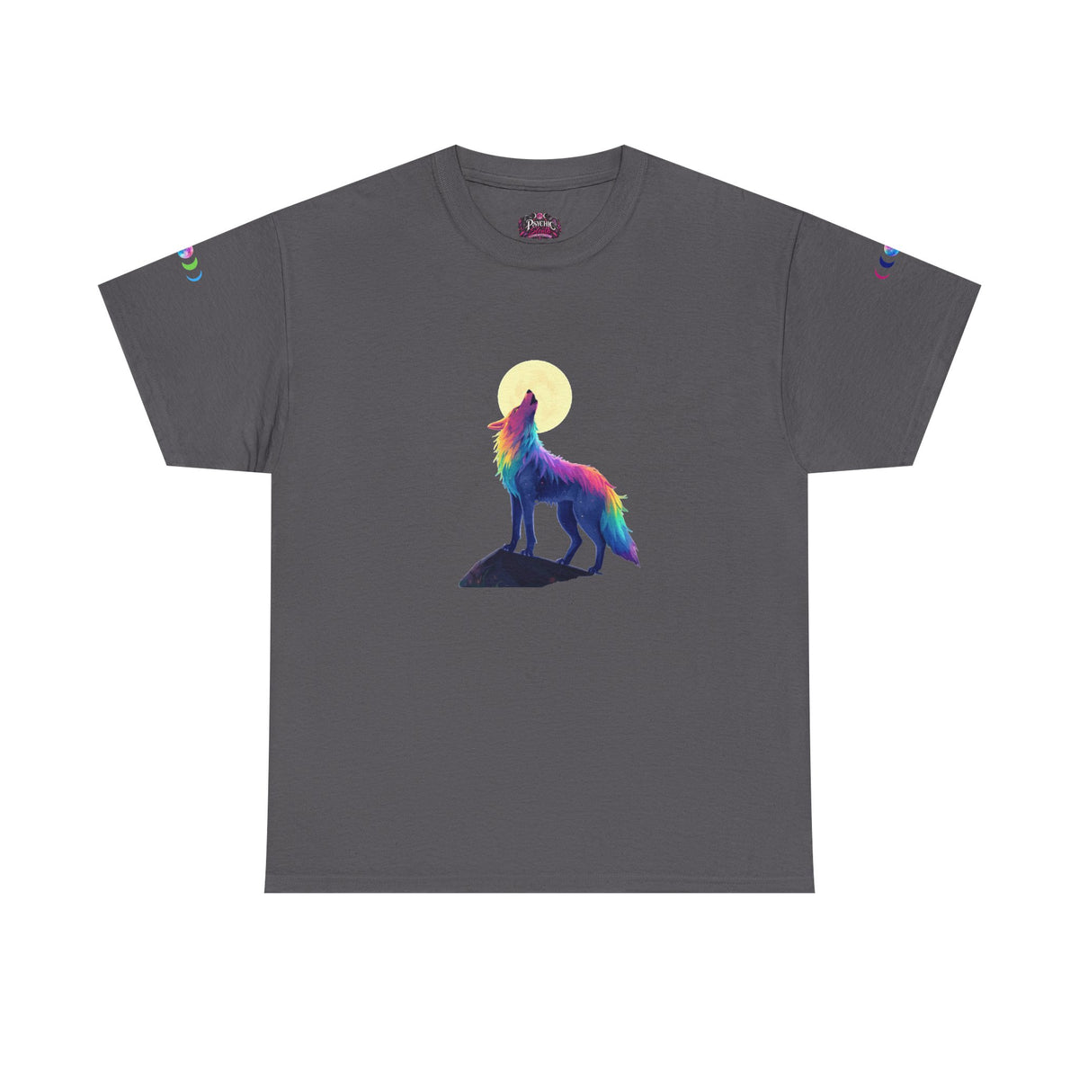 Wolf Moon T‑Shirt — Rainbow Celestial Wolf Graphic Tee