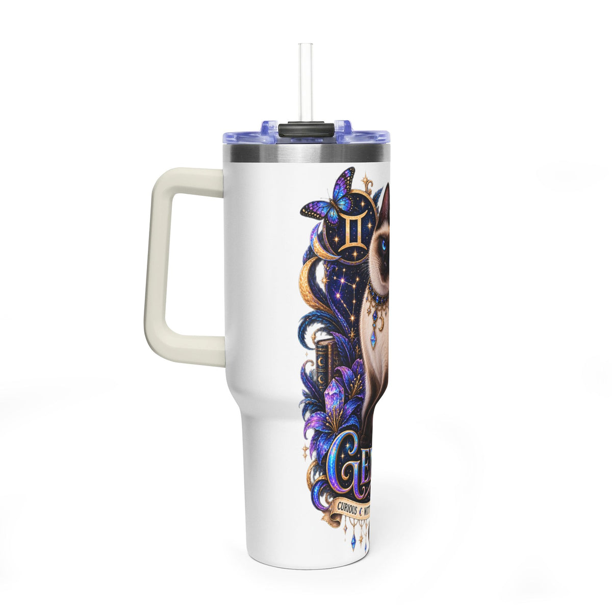40oz Gemini Zodiac Tumbler — Siamese Cat Astrology Vacuum Thermal Cup