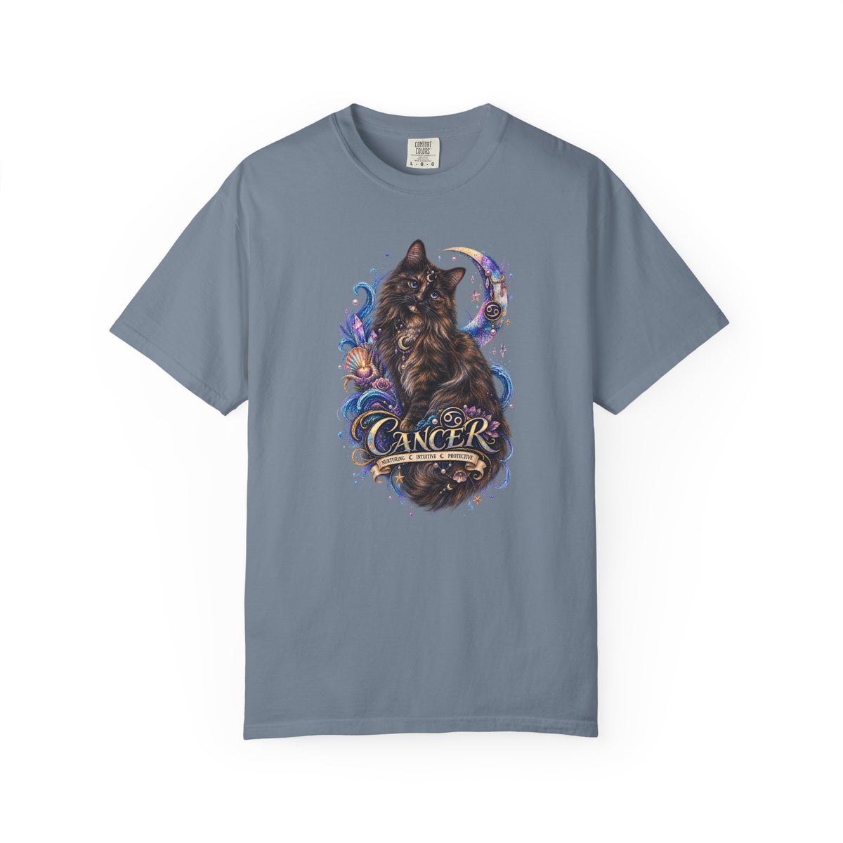 Cancer Zodiac T‑Shirt — Mystical Tortoiseshell   Cat Horoscope Design