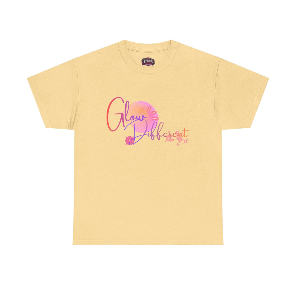 Glow Different Tee — Inspirational Pastel Script Graphic T-Shirt