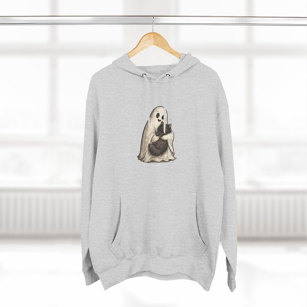 Boo & Meow Ghost Hugging Black Cat hoodie | Cute Spooky Tee Fleece Pullover