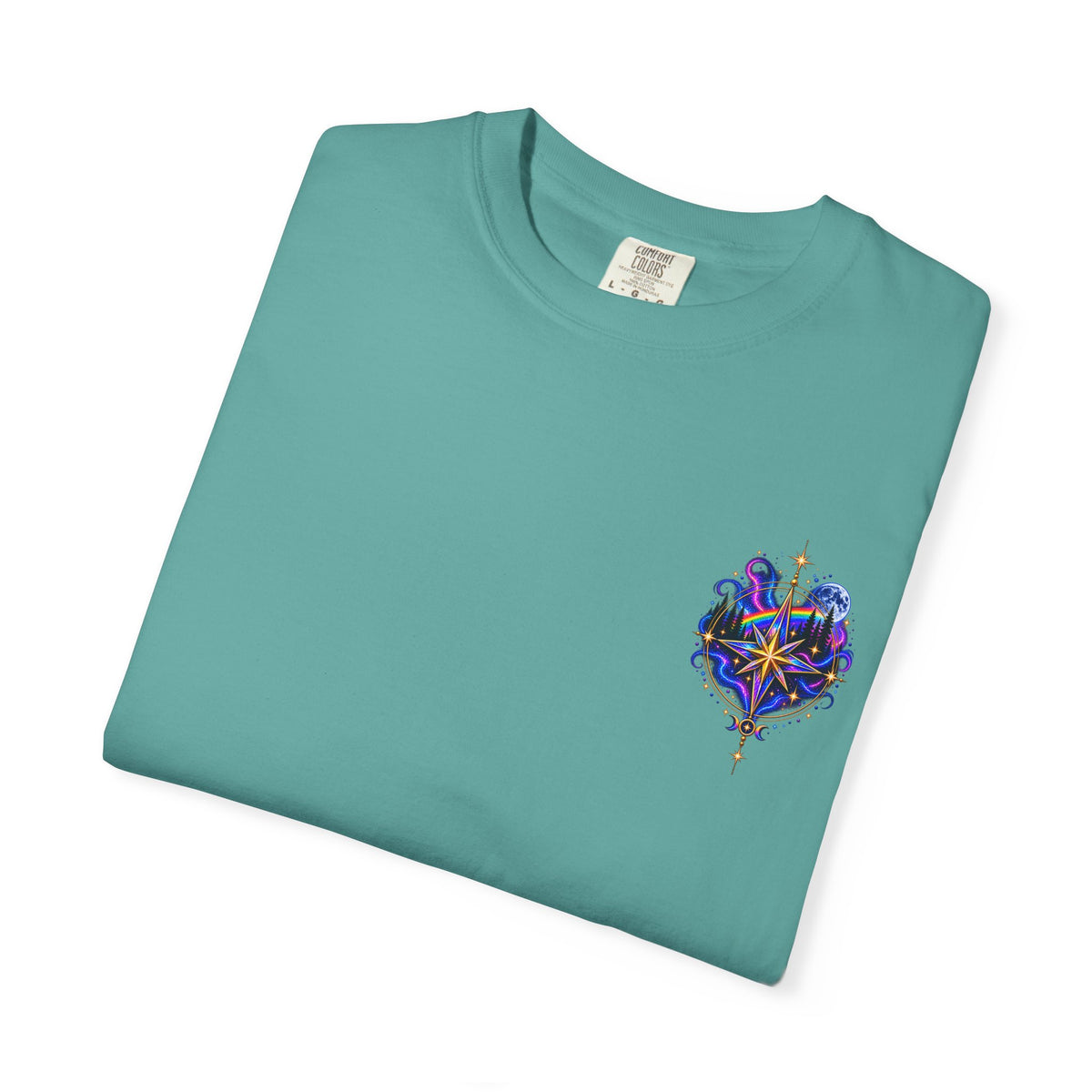 T-Shirt — "Guided by Light, Bound to Truth" Cosmic Forest Graphic