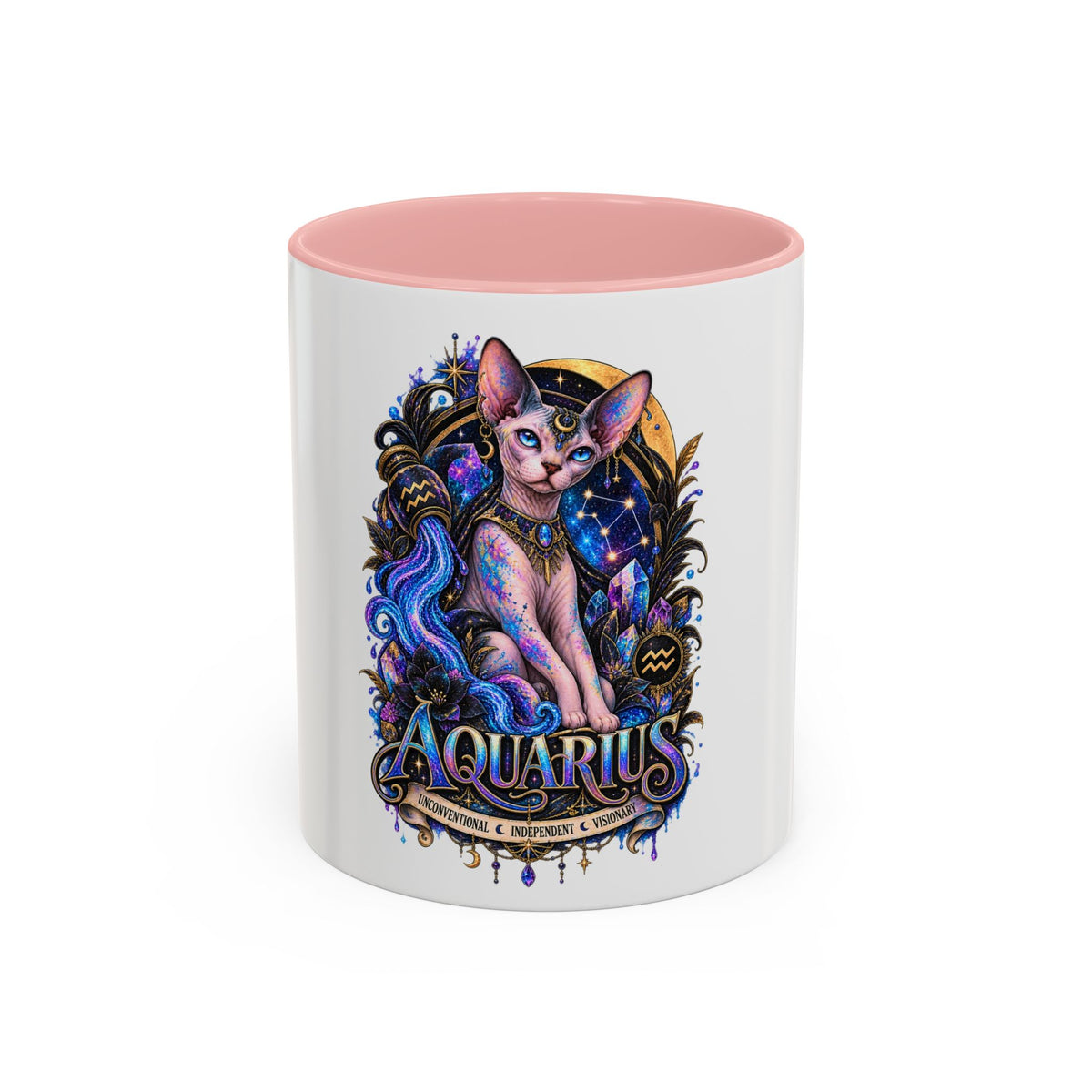 Aquarius Zodiac Cat Coffee Mug — Sphynx Astrology 11/15oz Accent Mug