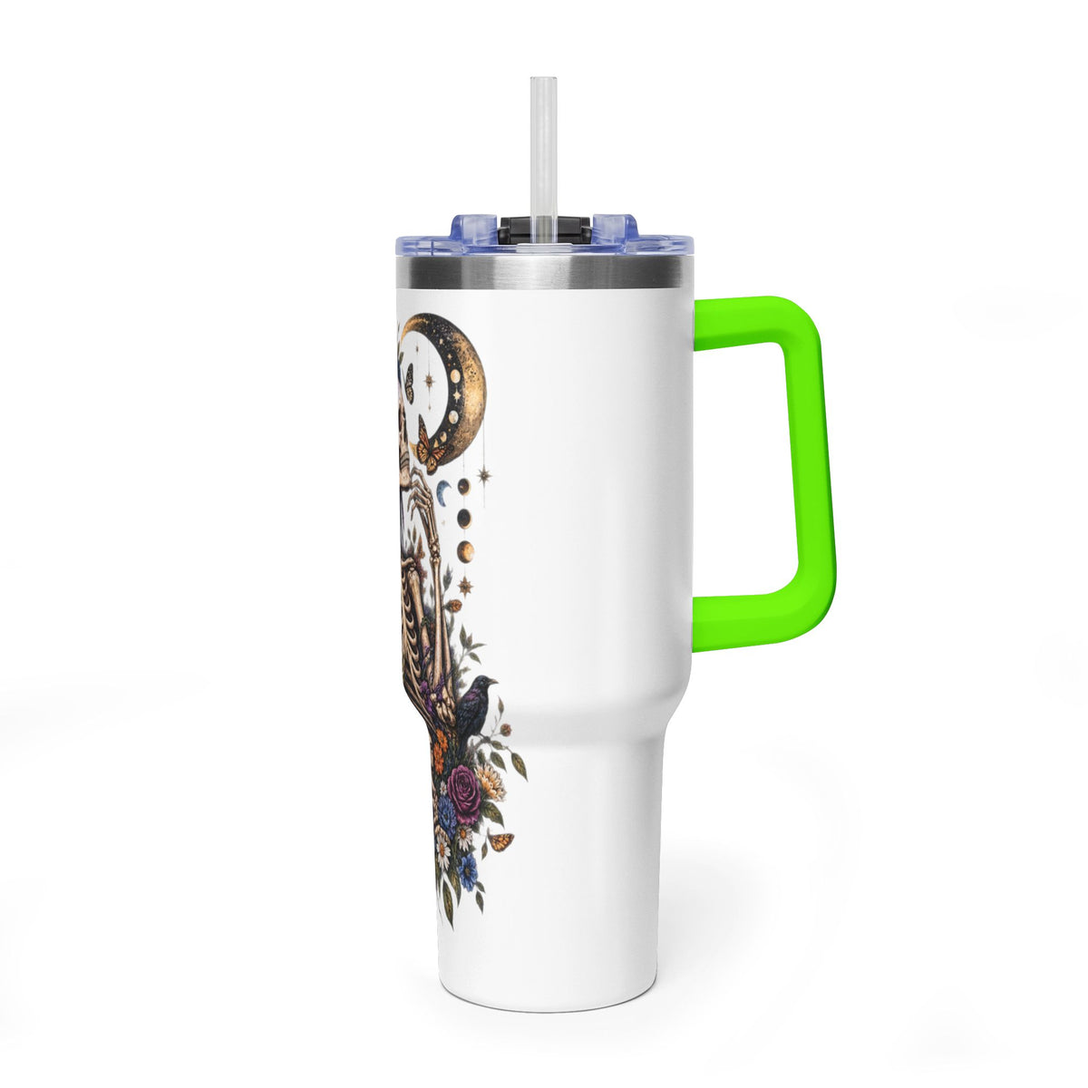 40oz Floral Skeleton Tumbler – Insulated Vacuum Travel Mug