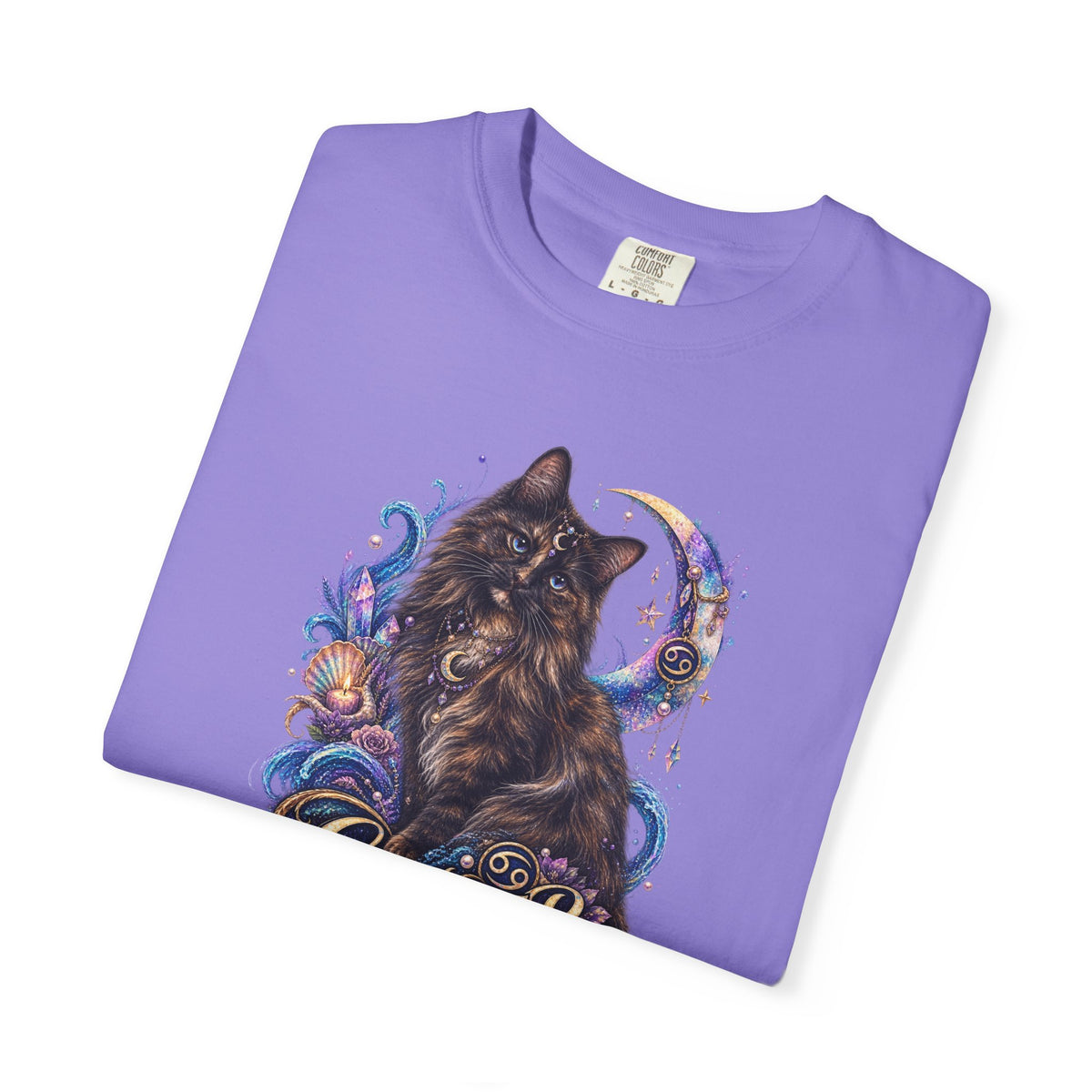 Cancer Zodiac T‑Shirt — Mystical Tortoiseshell   Cat Horoscope Design