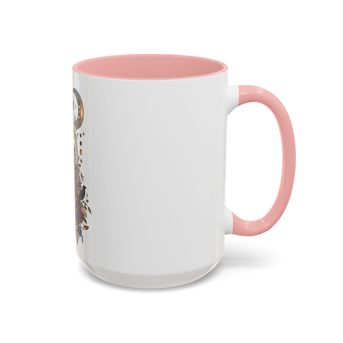 Skull & Moon Floral Coffee Mug — Gothic Botanical Accent Mug