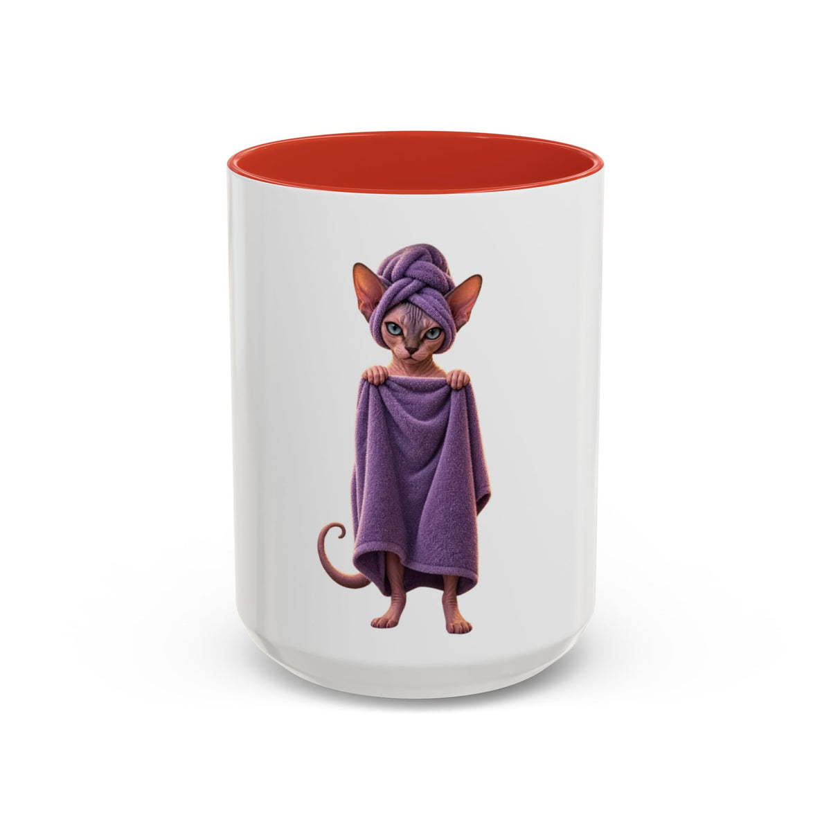 Sphynx Cat in Purple Towel Accent Coffee Mug (11/15 oz)