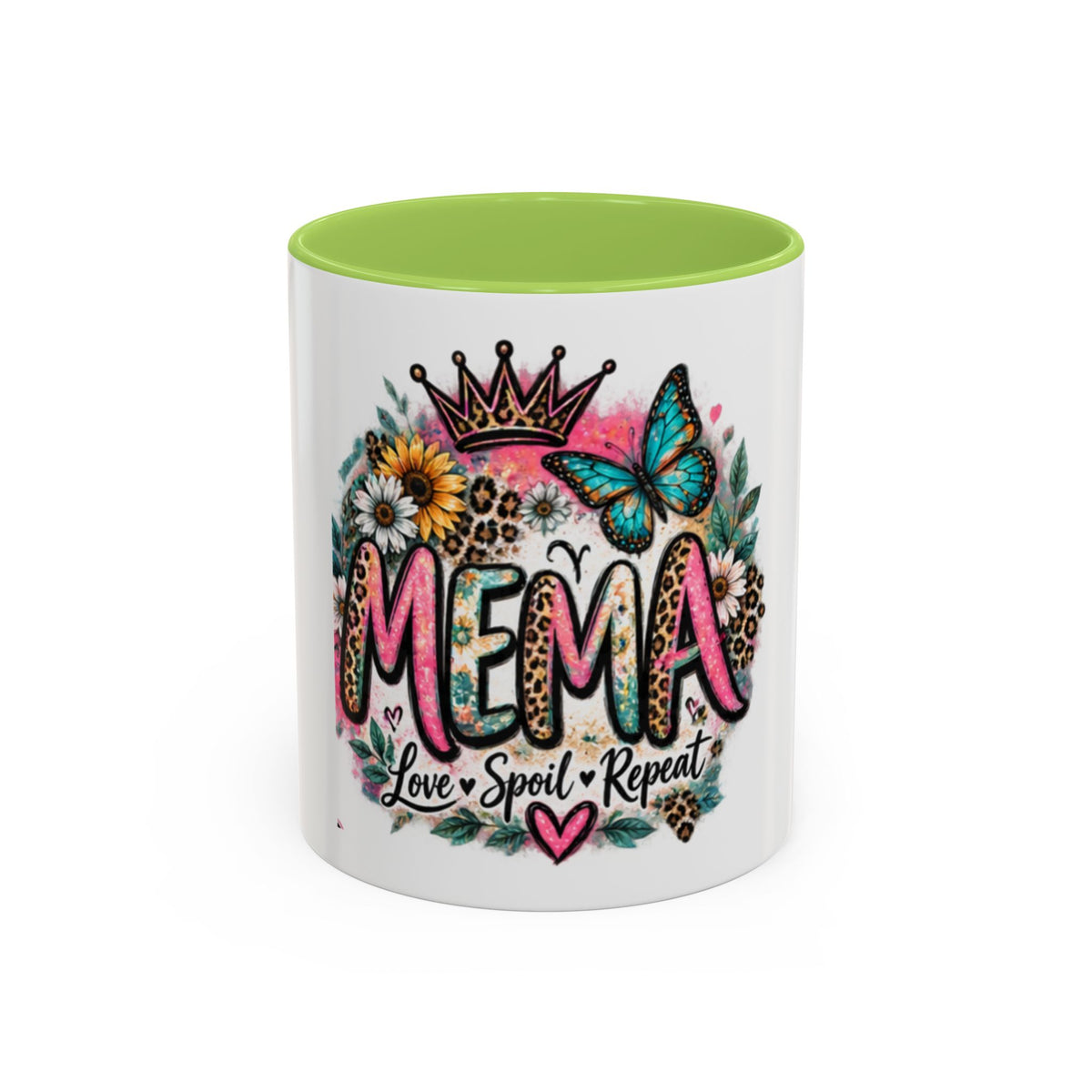 Mema Floral Accent Coffee Mug – 'Mema' Crown, Butterflies & Sunshine Design (11/15 oz)