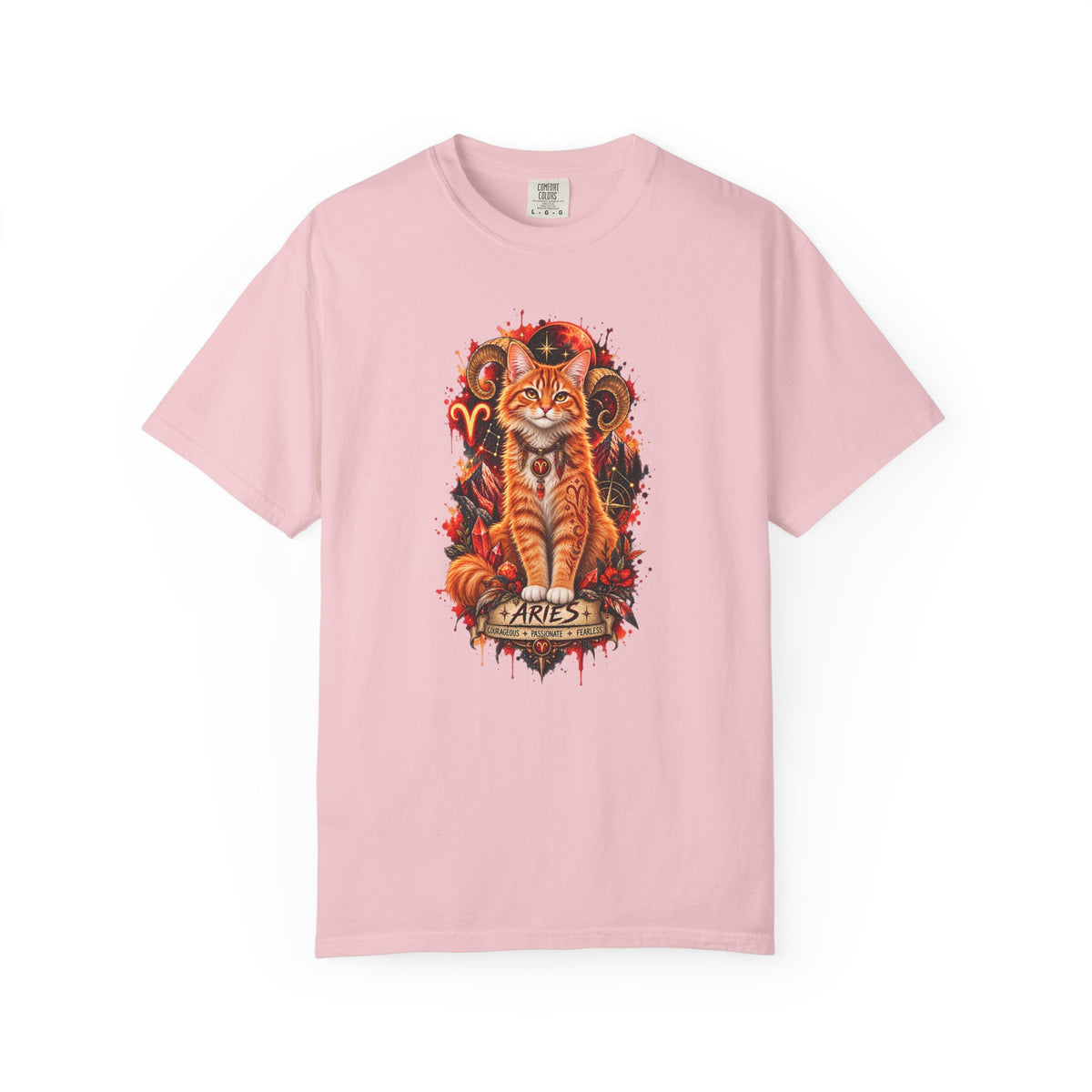 Aries Orange Tabby Cat Zodiac T-Shirt — Fiery Astrological Graphic Tee