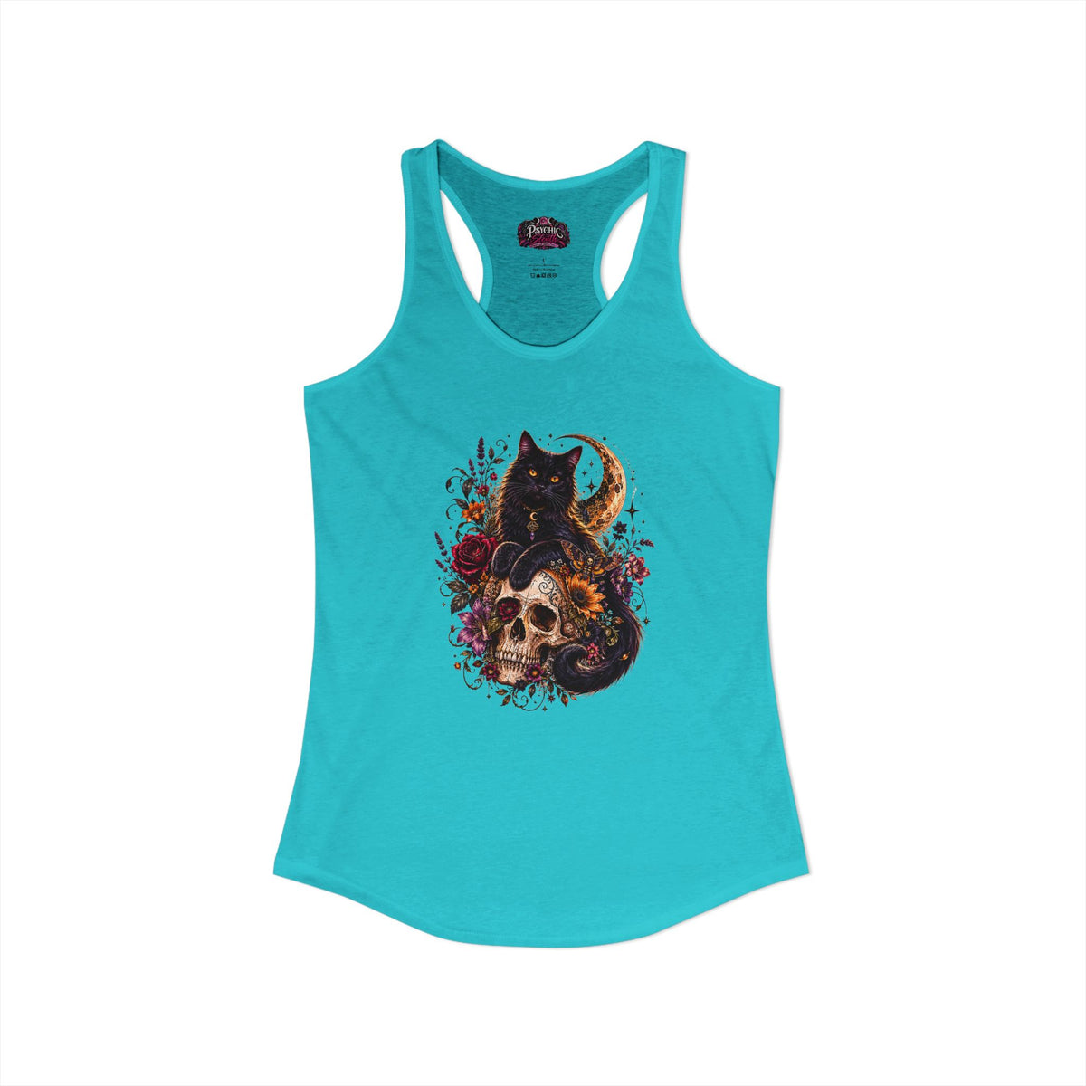 Black Cat and Floral Skeleton Gothic Tank