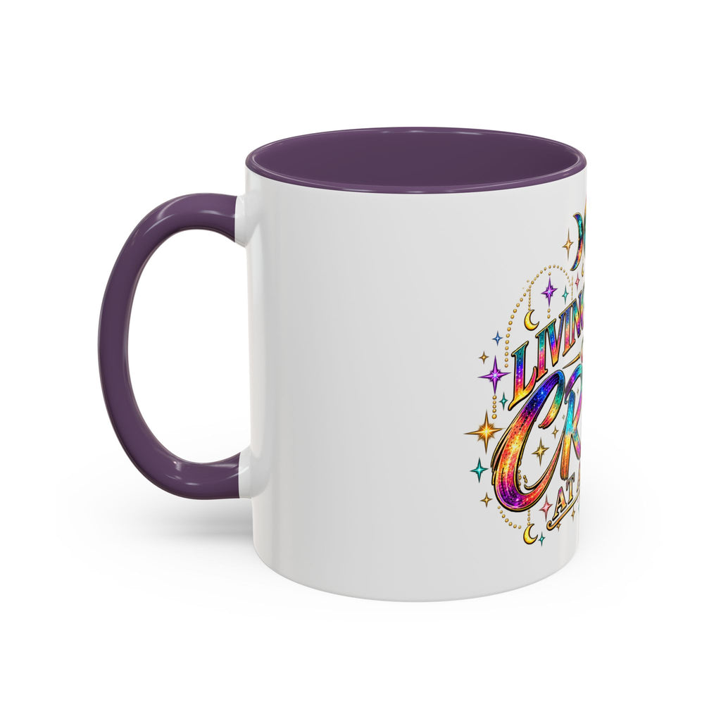 Coffee Mug — "Living My Life One Crisis at a Time" Colorful Boho Accent Mug (11/15oz)