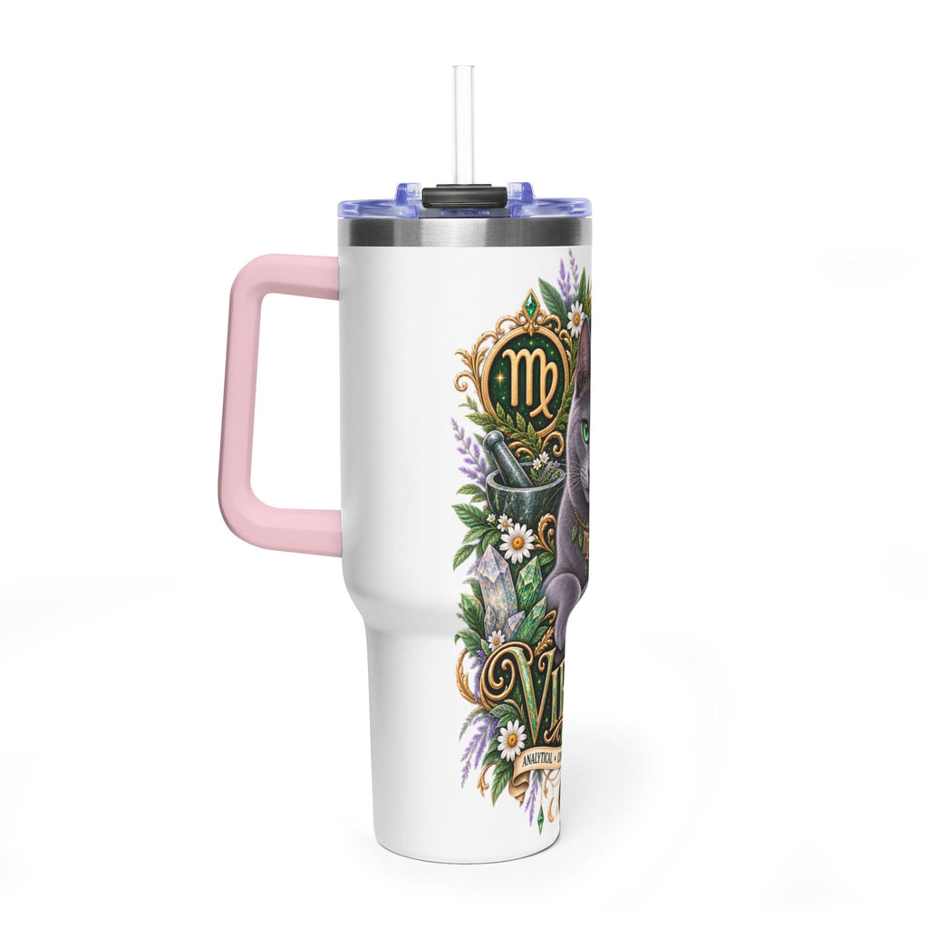 Virgo Cat 40oz Thermal Tumbler — Russian Blue Zodiac Astrology Travel Mug