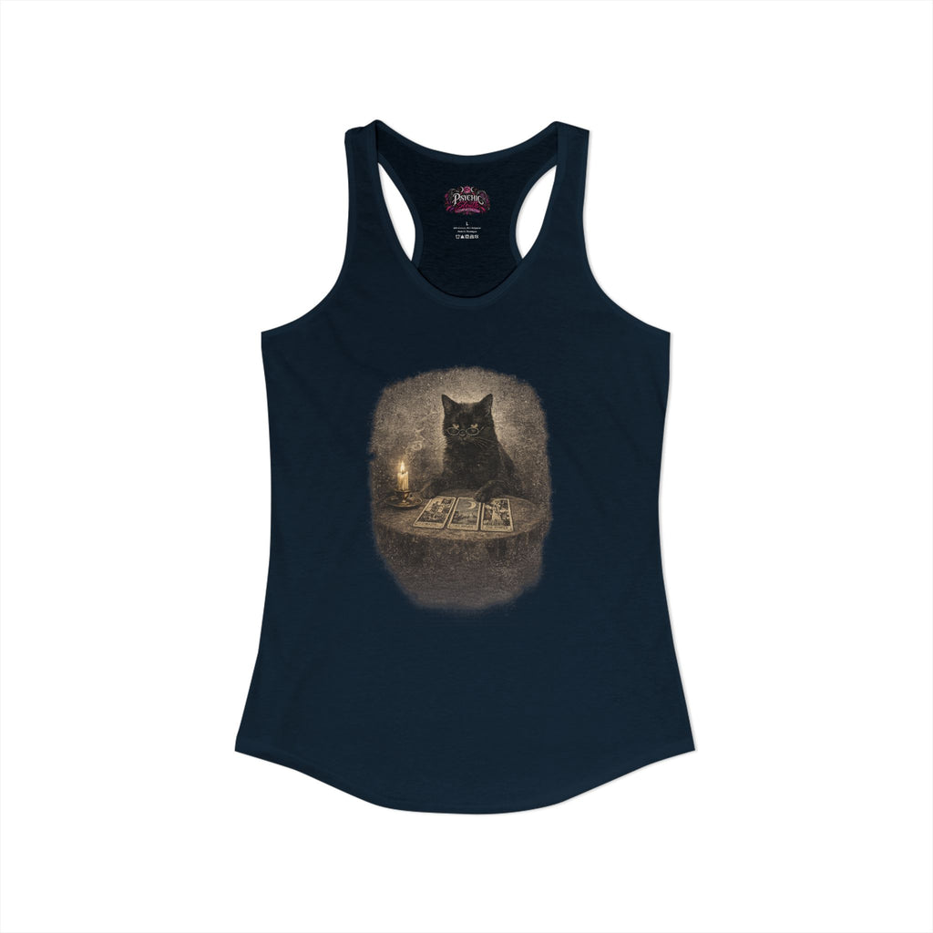 Black Cat reading Tarot Cards Tank