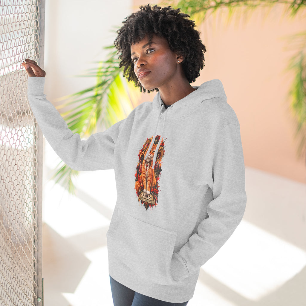 Aries Tabby Cat Zodiac Hoodie — Zodiac Constellation Graphic Fleece Pullover