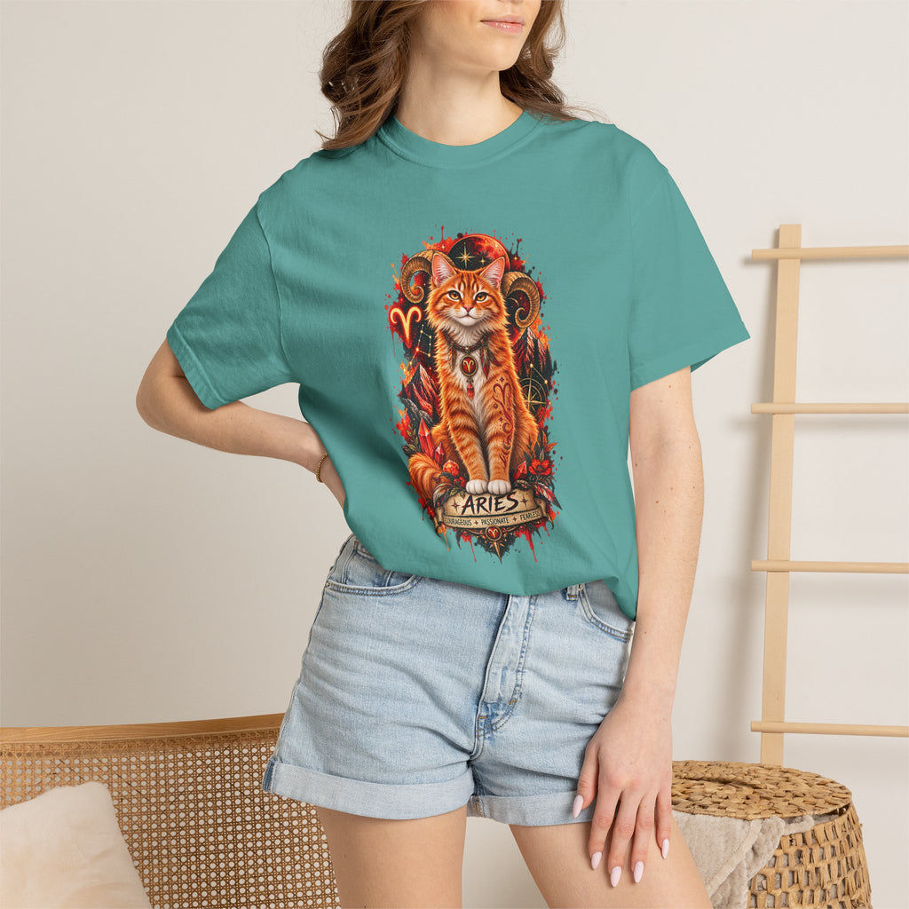 Aries Orange Tabby Cat Zodiac T-Shirt — Fiery Astrological Graphic Tee