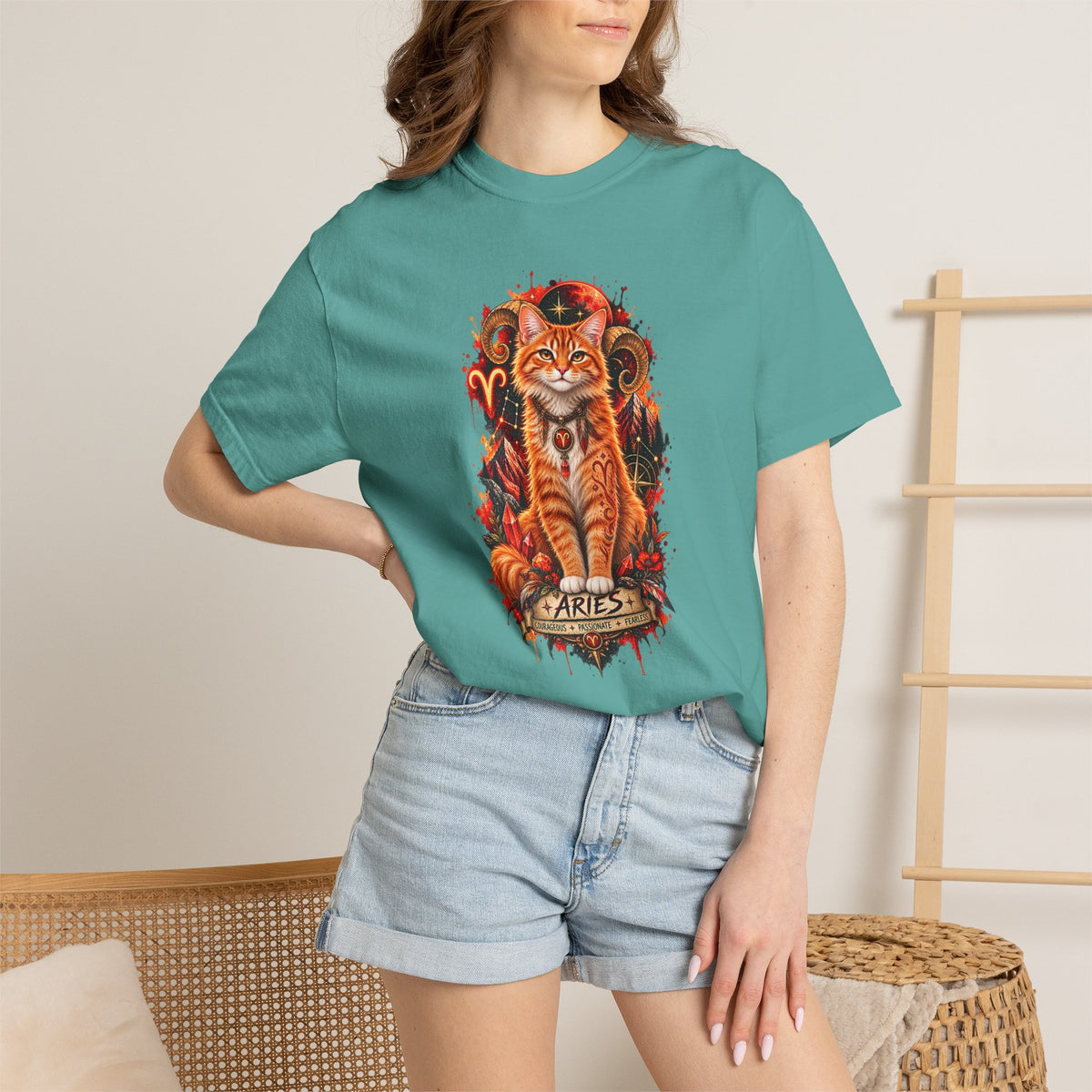 Aries Orange Tabby Cat Zodiac T-Shirt — Fiery Astrological Graphic Tee