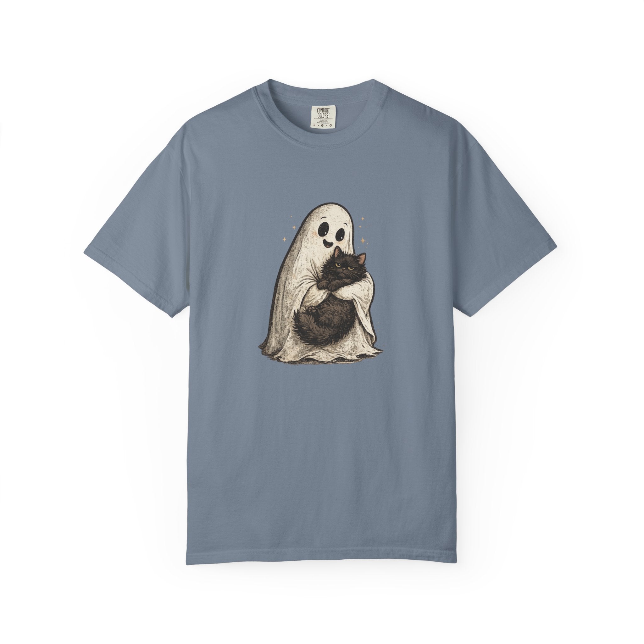 Boo & Meow Ghost Hugging Black Cat T-Shirt | Cute Spooky Tee
