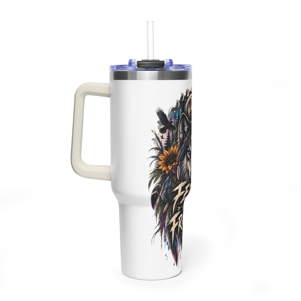 40oz Wolf Tumbler — “Feral Not Fragile” Insulated Thermal Cup