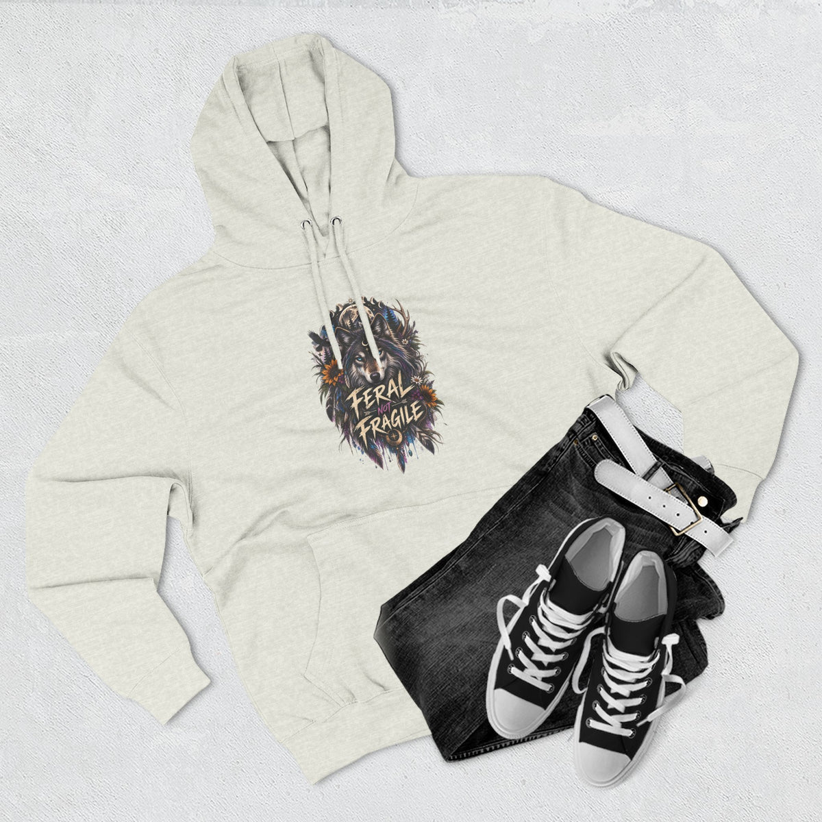 Feral not Fragile Wolf Graphic Hoodie — Wildlife-Inspired Comfort Pullover
