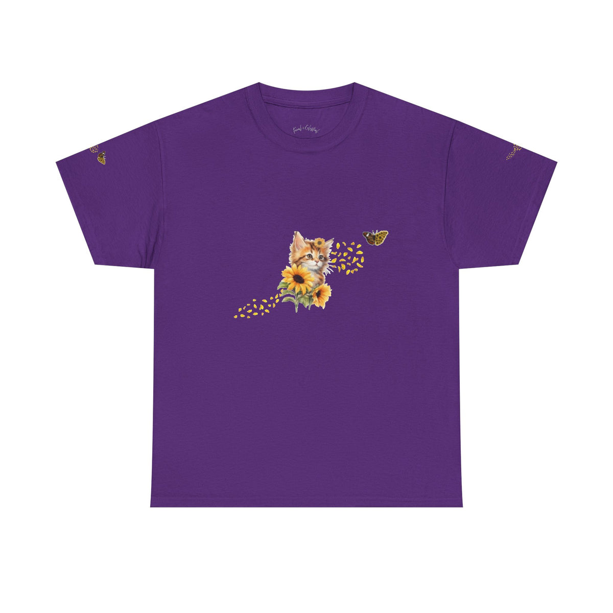 Sunflower Kitten Tee | Butterfly Accent, Floral Cat Shirt