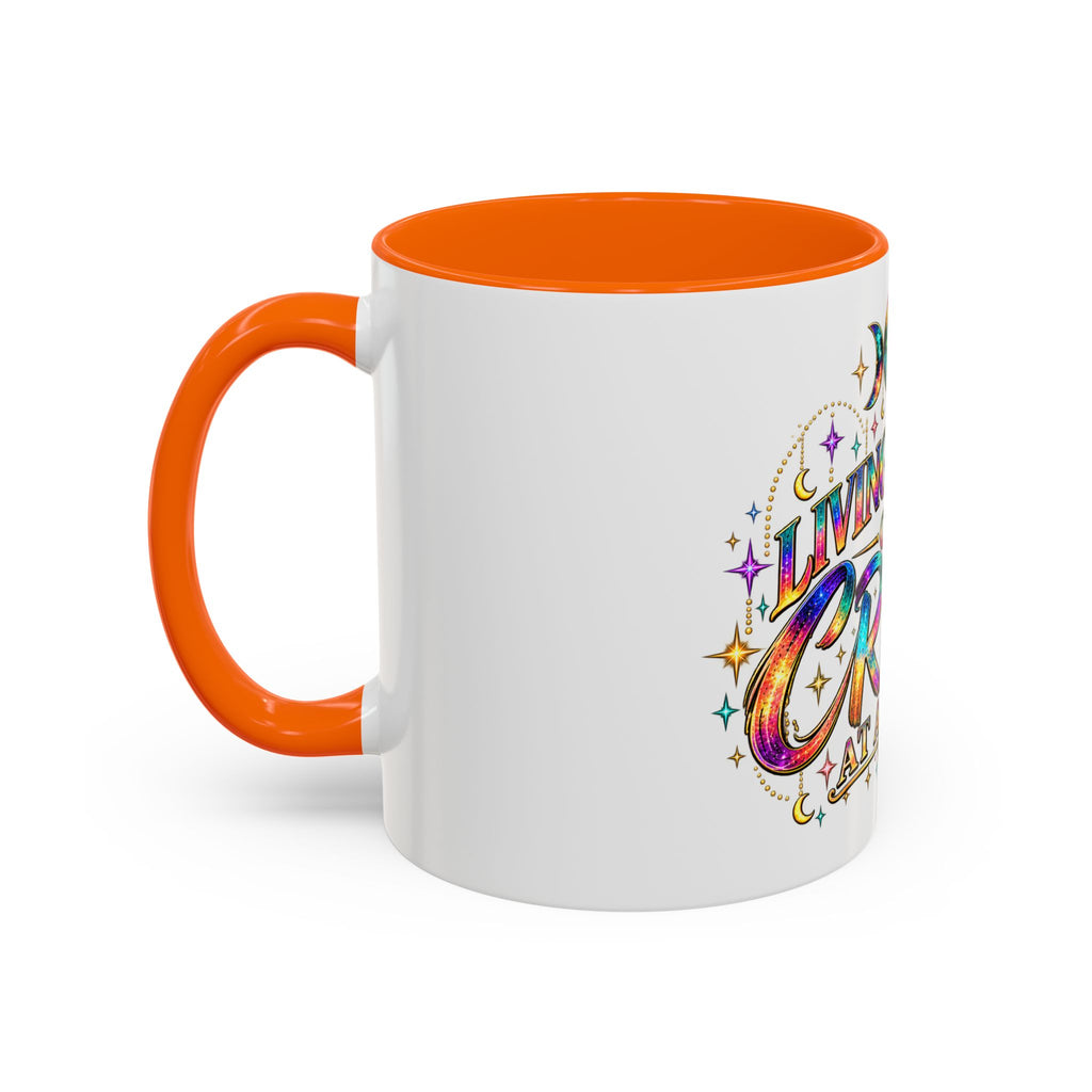 Coffee Mug — "Living My Life One Crisis at a Time" Colorful Boho Accent Mug (11/15oz)