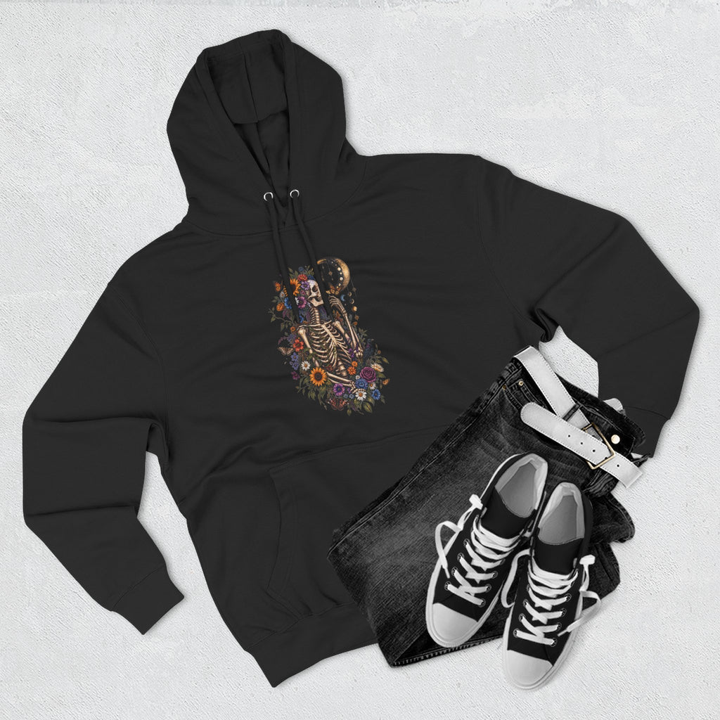 Skeleton Moon Floral Hoodie – Gothic Botanical Graphic Pullover