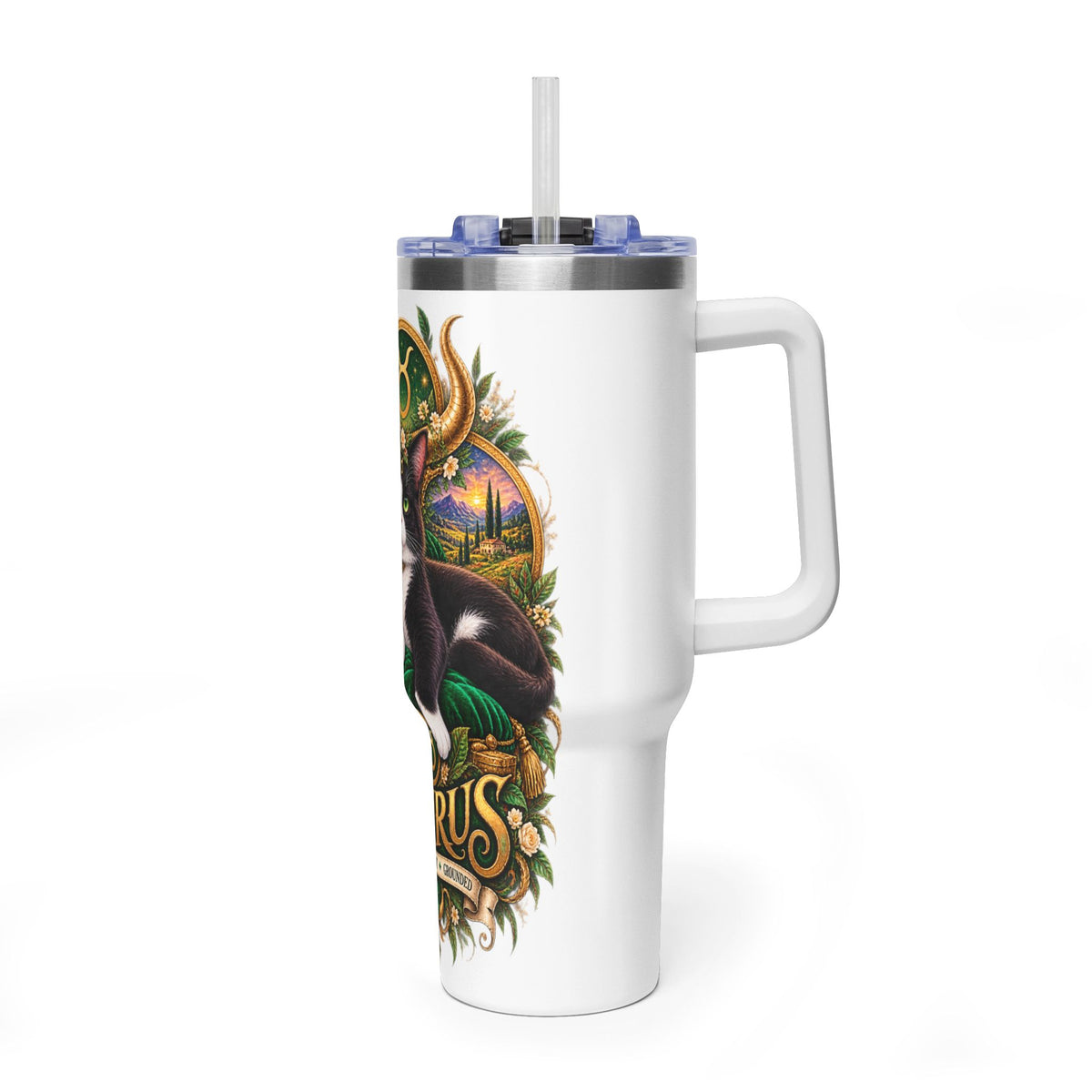 Taurus Tuxedo Cat 40oz Tumbler — Zodiac Stainless Steel Vacuum Travel Mug