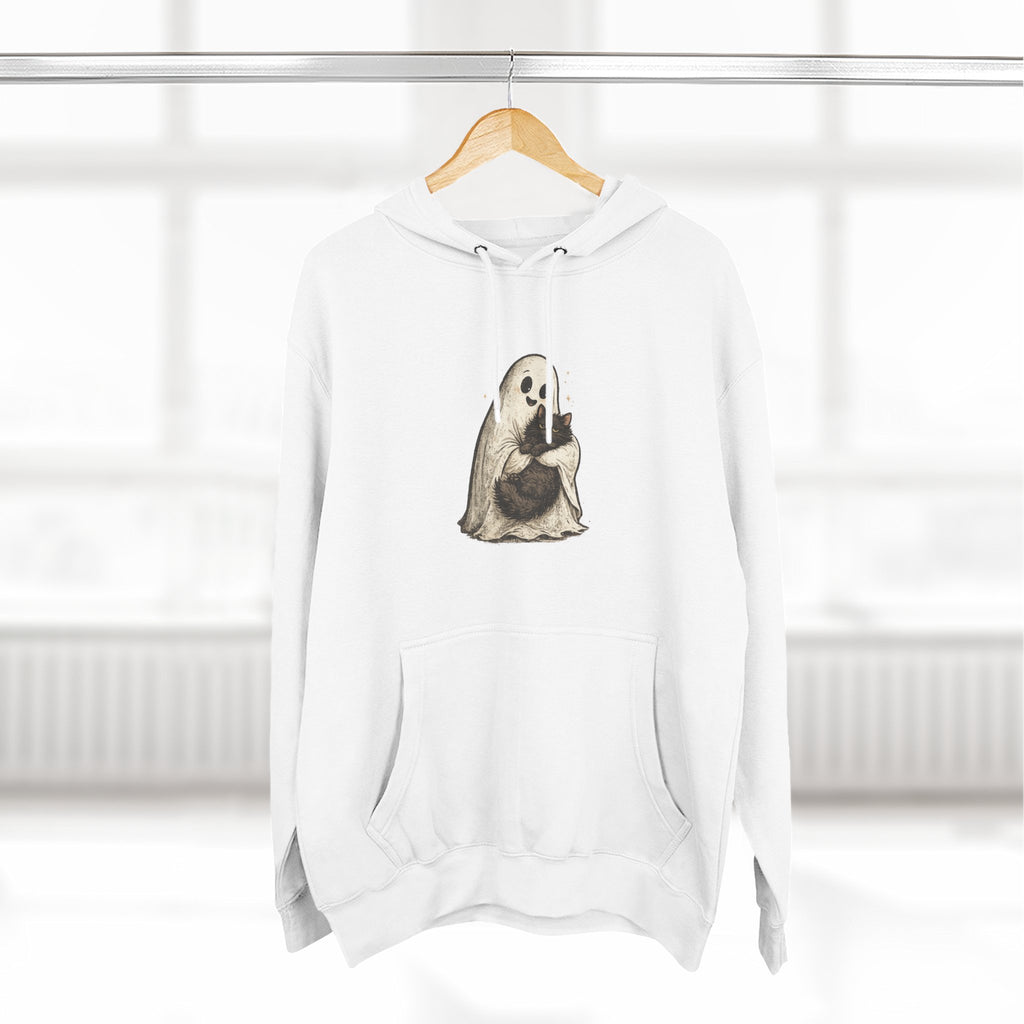 Boo & Meow Ghost Hugging Black Cat hoodie | Cute Spooky Tee Fleece Pullover