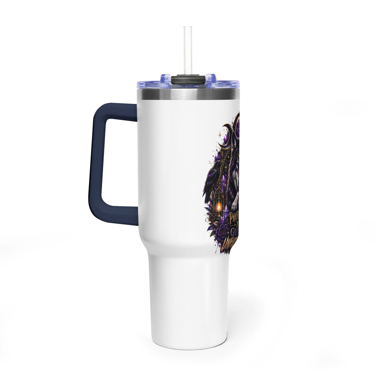 40oz Vacuum Tumbler — 'Protected & Guided' Mystic Wolf Thermal Mug