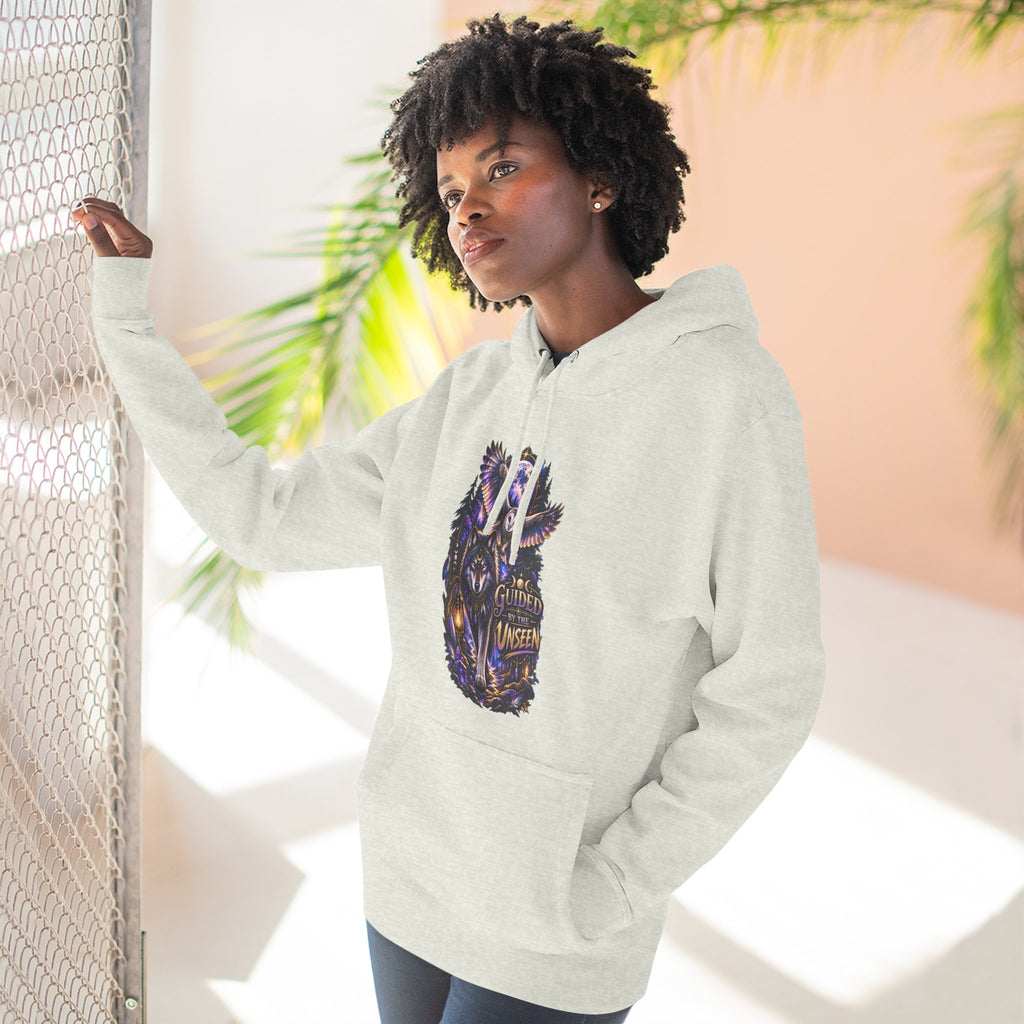 Witchy Owl and Wolf Fleece Hoodie - Mystical Night Forest Graphic- Guided by the Unseen