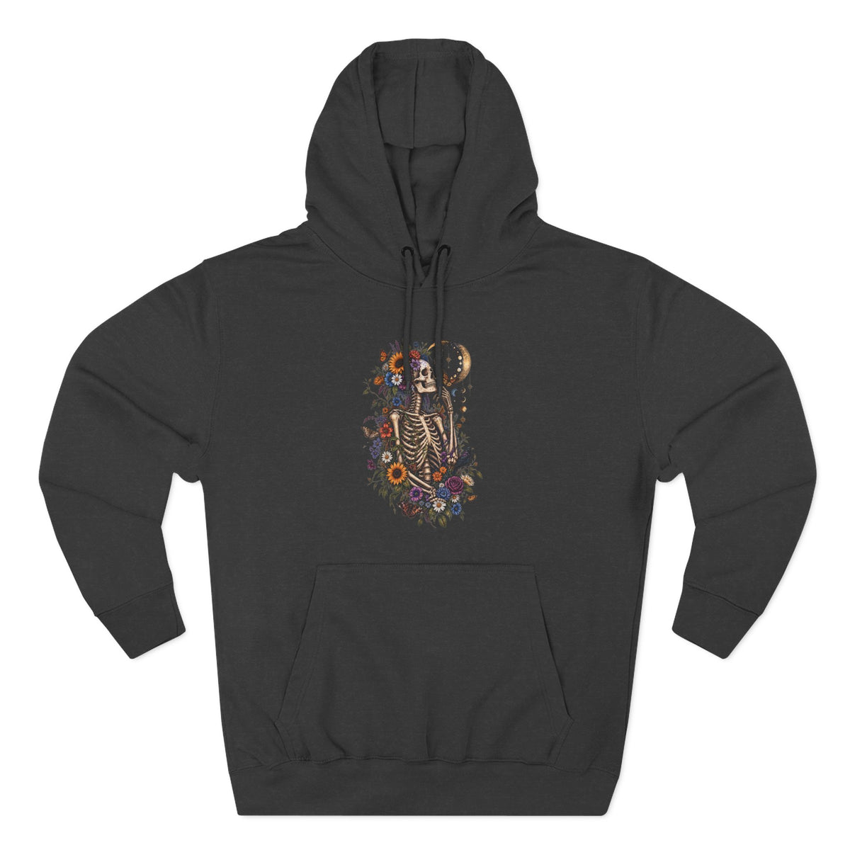 Skeleton Moon Floral Hoodie – Gothic Botanical Graphic Pullover