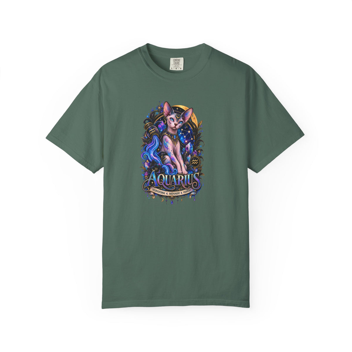 Aquarius Sphynx Cat Zodiac Tee- Celestial Astrology cat lover T-shirt