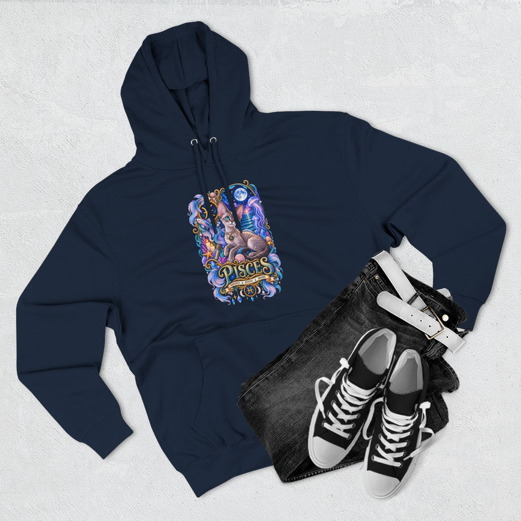 Pisces Zodiac Devon Rex Cat Hoodie — Mystical Watercolor Fish Astrology Pullover