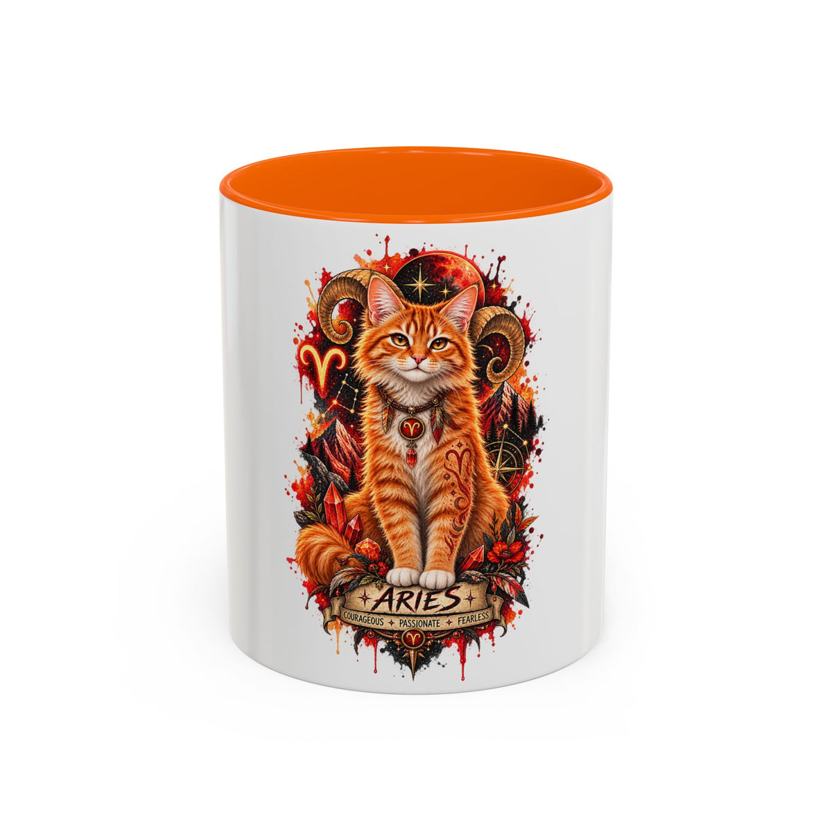 Aries Orange Tabby Cat Zodiac Coffee Mug – Cute Orange Tabby Astrology Accent Mug (11/15 oz)
