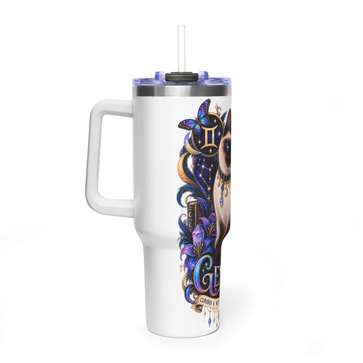40oz Gemini Zodiac Tumbler — Siamese Cat Astrology Vacuum Thermal Cup