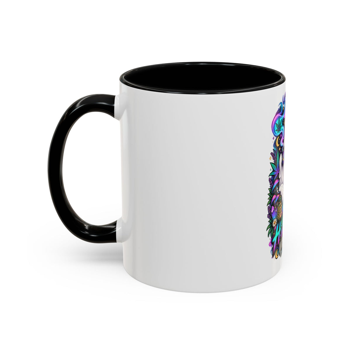 Higher Vibrations Coffee Mug — Cute Ghost & Cat Accent Mug (11/15 oz)