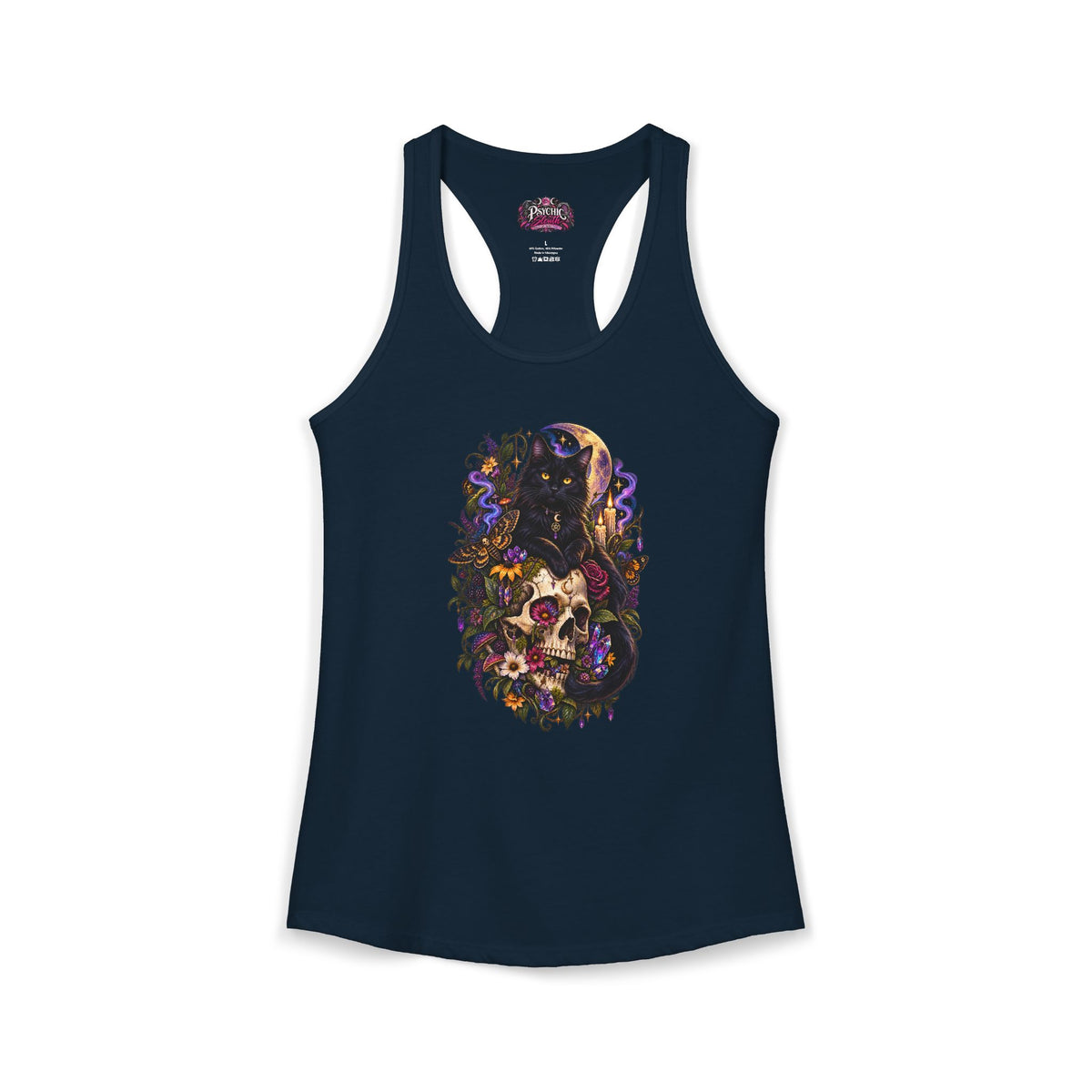 Gothic Black Cat Floral Skeleton Tank
