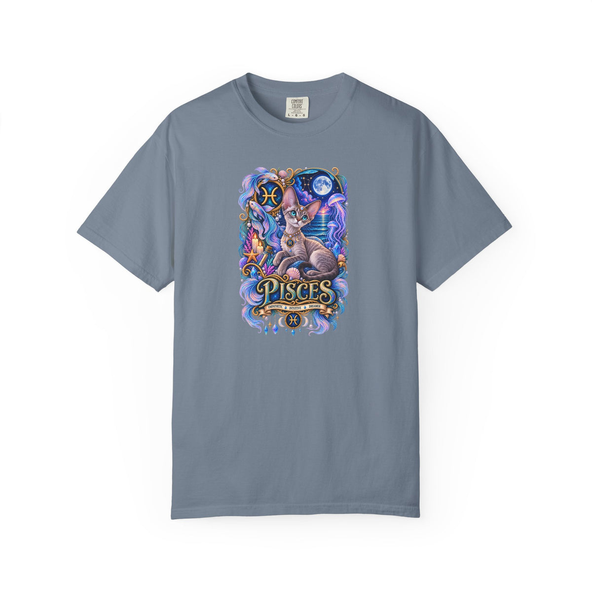 Pisces Devon Rex Cat Zodiac T-Shirt — Mystical Cat Astrology Tee